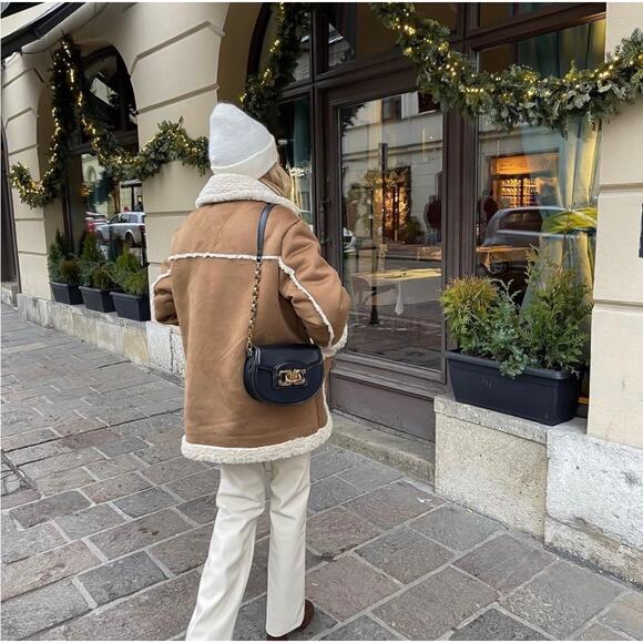 ZARA BLOGGER FAVORITE STRAIGHT LEG FAUX LEATHER PANTS BEIGE - Picture 9 of 15